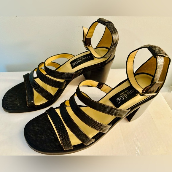 KENNETH COLE Brown Lizard Multi-Strap Sandals 2.75” Heels - Picture 2 of 4